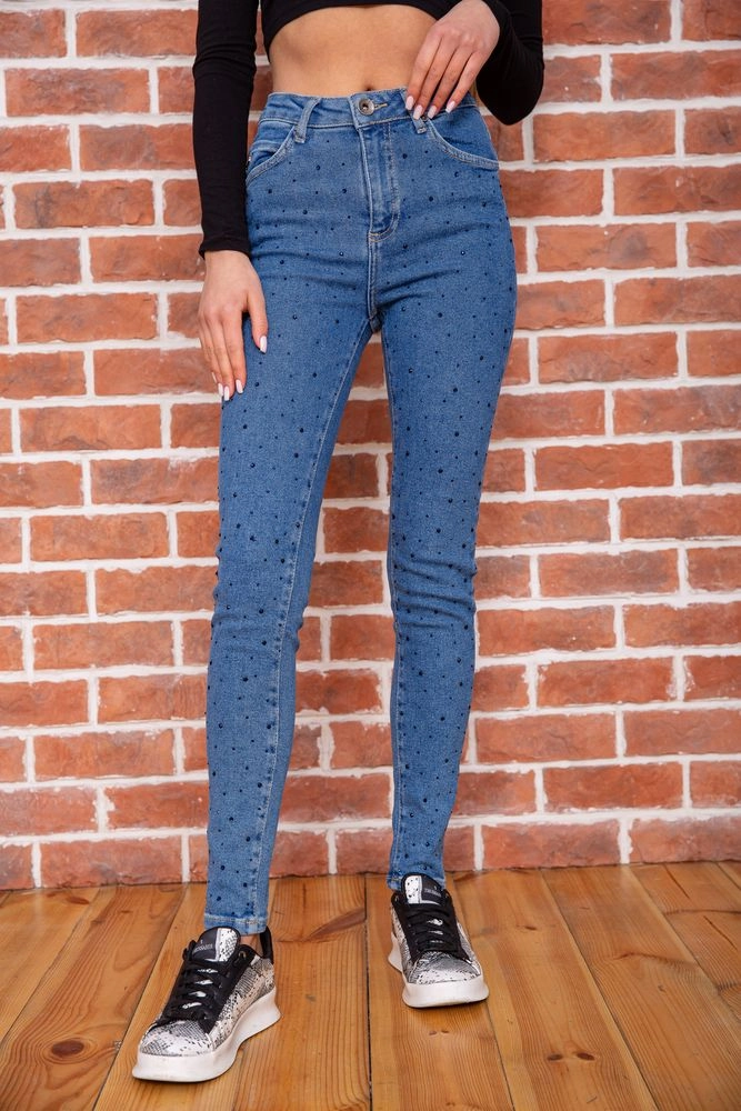 Купити Жіночі джинси скінні синього кольору з декором 123R2950 оптом - Фото №1