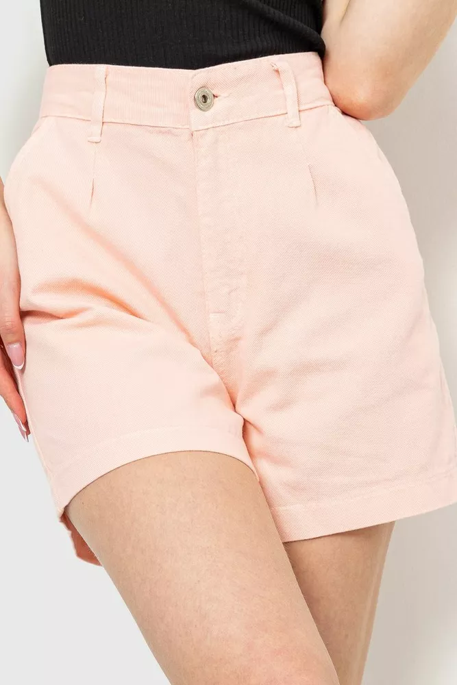Купить Джинсовые однотонные женские шорты, цвет персиковый, 214R3020 - Фото №1