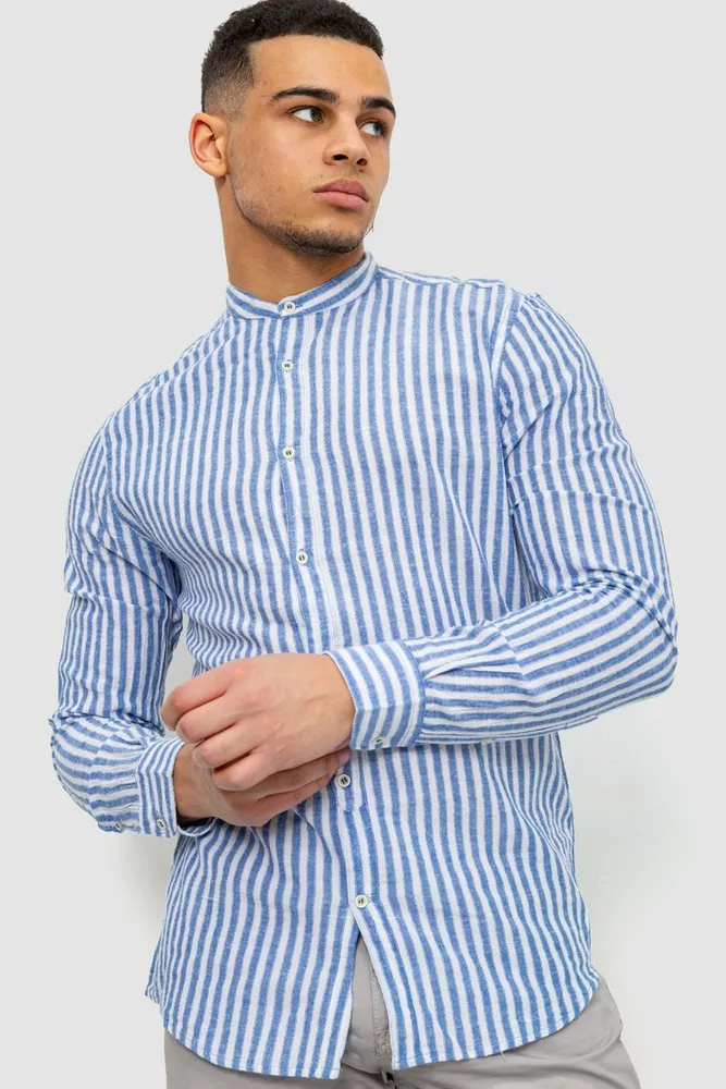 Купить Рубашка мужская в полоску, цвет молочно-синий, 244R068 оптом - Фото №1