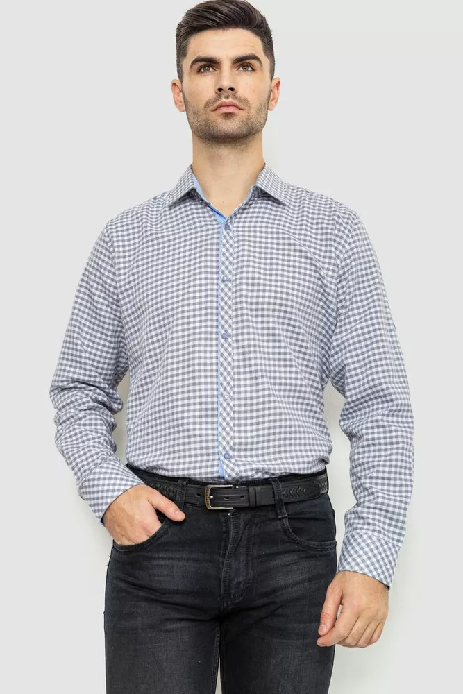 Купить Рубашка мужская в клетку байковая, цвет серо-белый, 214R39-33-007 оптом - Фото №1