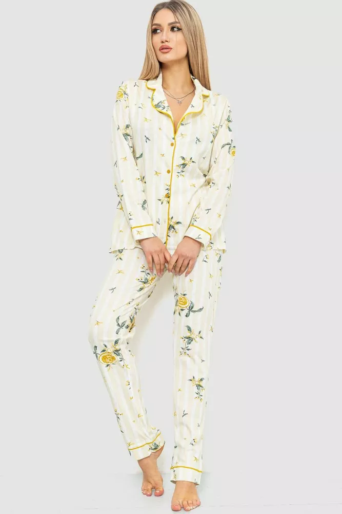 Купити Жіноча піжама з принтом, колір бежево-гірчичний, 219RP-10091 оптом - Фото №1