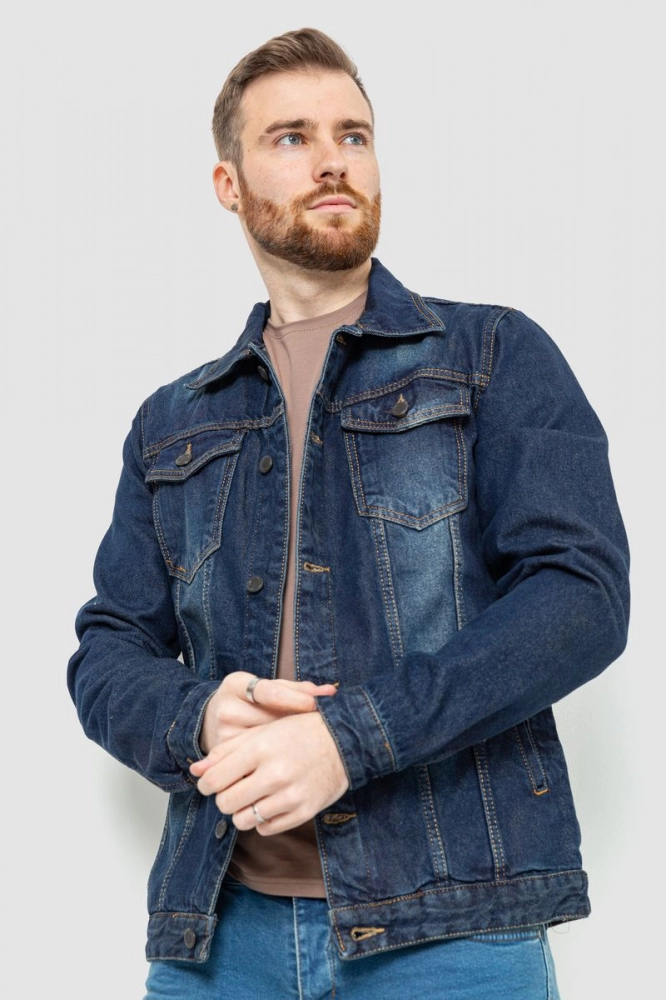 Купити Куртка чоловіча джинсова з потертостями, колір темно-синій, 157R9488 оптом - Фото №1
