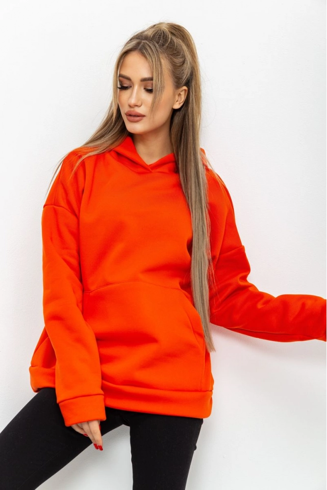 Купить Худи женский на флисе, цвет темно-оранжевый, 177R016 оптом - Фото №1