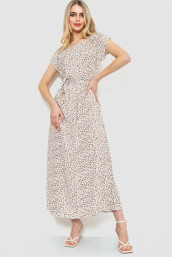 Купить Платье с принтом, цвет молочно-бежевый, 214R055-2 - Фото №1