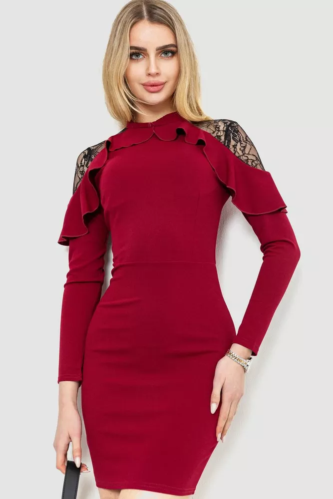 Купити Ошатне плаття, колір бордовий, 214R401 - Фото №1