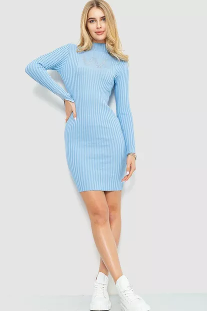 Сукня в'язана в рубчик, колір блакитний, 204R173