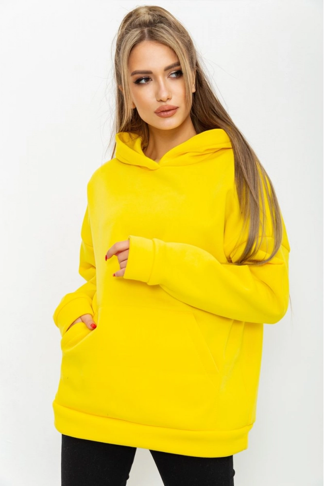 Купити Худі жіночий на флісі, колір жовтий, 177R016 оптом - Фото №1