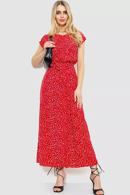 Сукня з принтом, колір червоний, 214R055-2