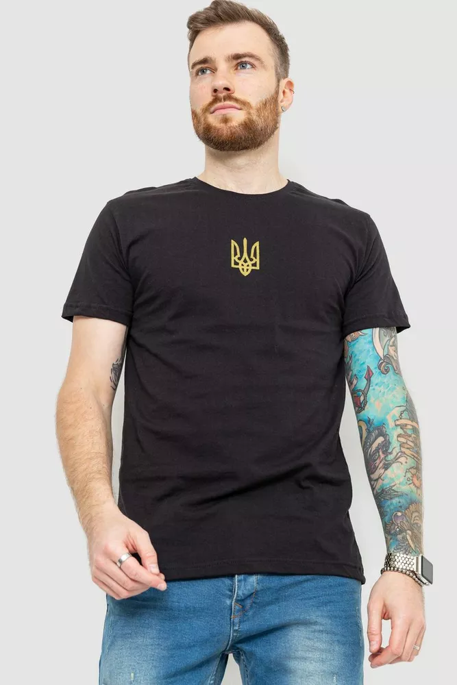 Купить Мужская футболка с тризубом, цвет черно-золотистый, 226R022 оптом - Фото №1