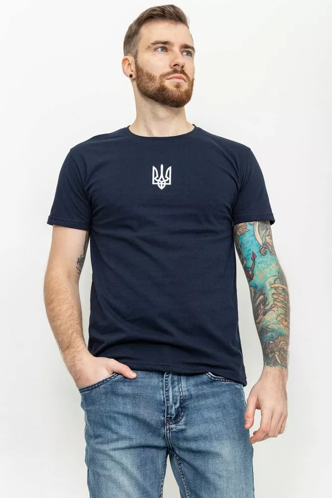 Купити Чоловіча футболка з тризубом, колір темно-синій, 226R022 оптом - Фото №1