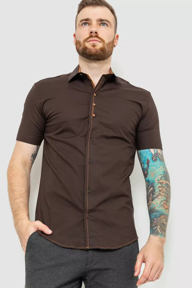 Купить Рубашка мужская, цвет темно-коричневый, 214R7543 - Фото №1