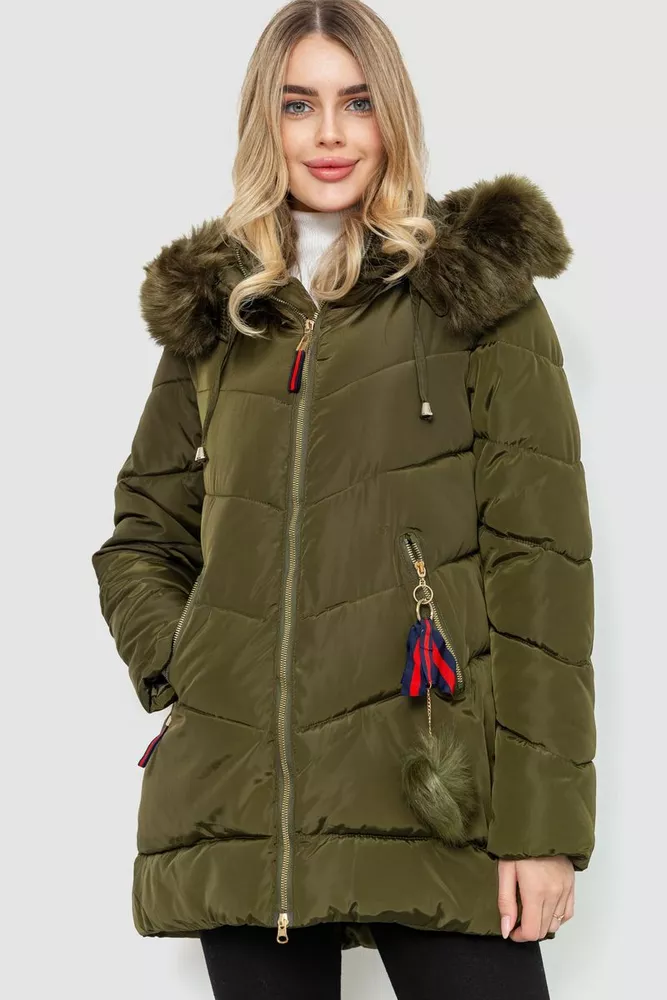 Купити Куртка жіноча однотонна, колір хакі, 235R3271 - Фото №1