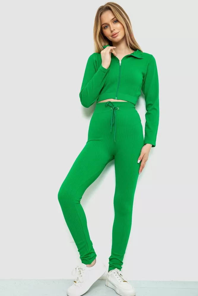 Купить Костюм женский в рубчик, цвет зеленый, 244R14302 - Фото №1