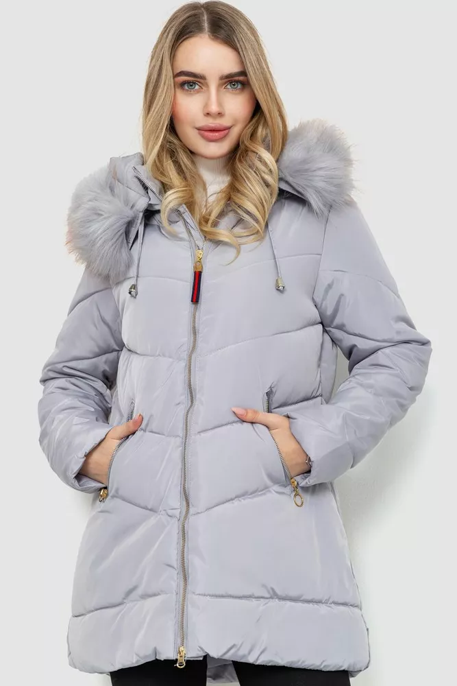 Купить Куртка женская однотонная, цвет светло-серый, 235R3271 - Фото №1