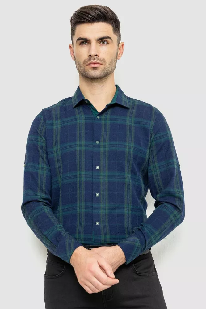 Купить Рубашка мужская в клетку байковая, цвет зелено-синий, 214R103-35-179 оптом - Фото №1
