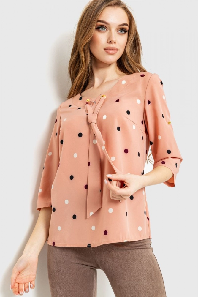 Купить Блуза в горох  - уценка, цвет персиковый, 230R150-1-U-2 - Фото №1