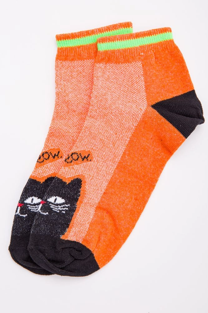 Купити Жіночі шкарпетки, помаранчево-чорного кольору з котом, 131R137084 оптом - Фото №1