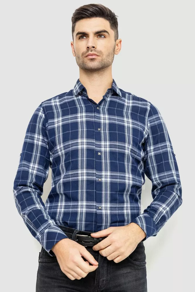 Купить Рубашка мужская в клетку байковая, цвет сине-серый, 214R103-35-179 оптом - Фото №1