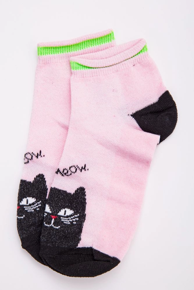 Купити Жіночі шкарпетки, рожево-чорного кольору з котом, 131R137084 оптом - Фото №1