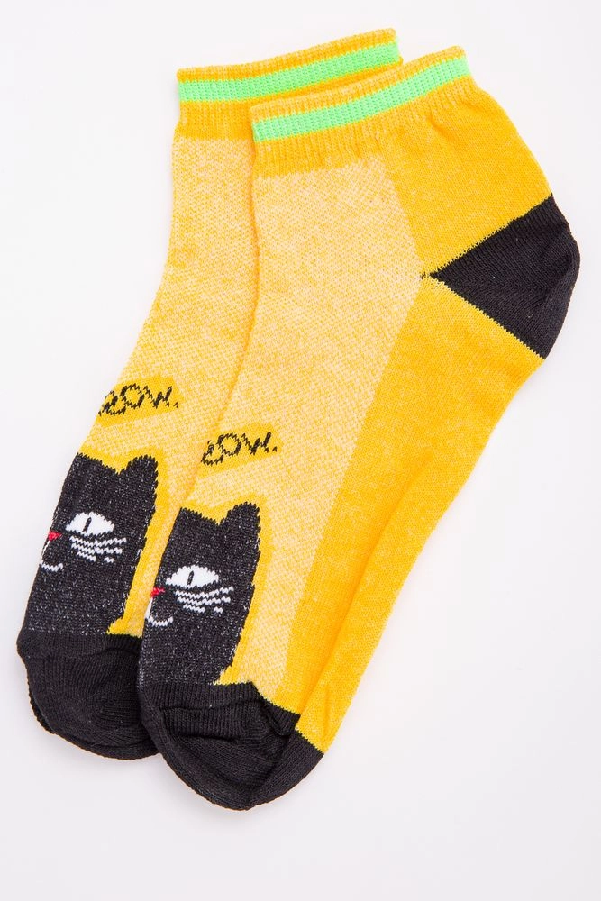 Купить Женские носки, желтого цвета с котом, 131R137084 - Фото №1