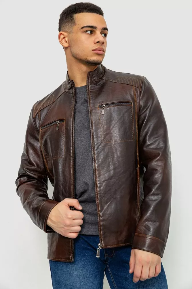 Купити Куртка чоловіча демісезонна екошкіра, колір коричневий, 243R2029-1 оптом - Фото №1