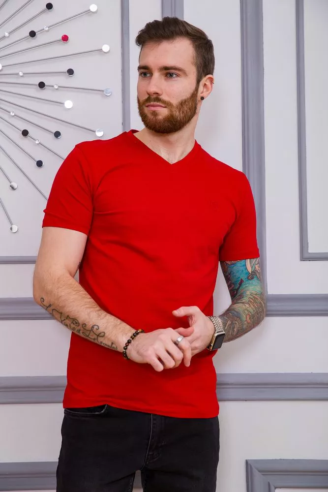 Купити Мужская футболка красного цвета кэжуал 194R2102 - Фото №1