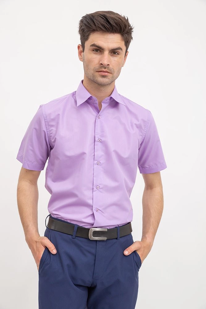 Купити Рубашка мужская сиреневая с короткими рукавами 103RMB058W цвет Сиреневый - Фото №1