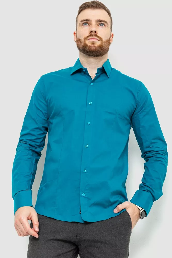 Купить Рубашка мужская однотонная, цвет изумрудный, 214R7081 - Фото №1