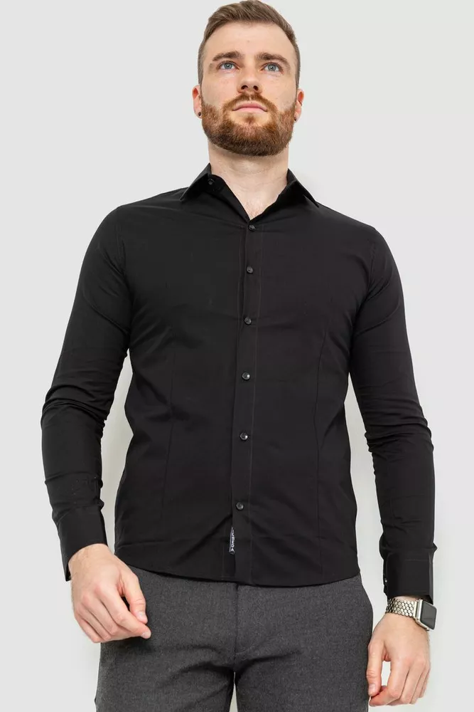 Купить Рубашка мужская однотонная, цвет черный, 214R7081 - Фото №1