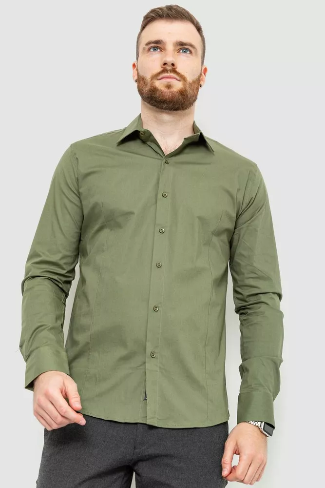Купить Рубашка мужская однотонная, цвет хаки, 214R7081 - Фото №1
