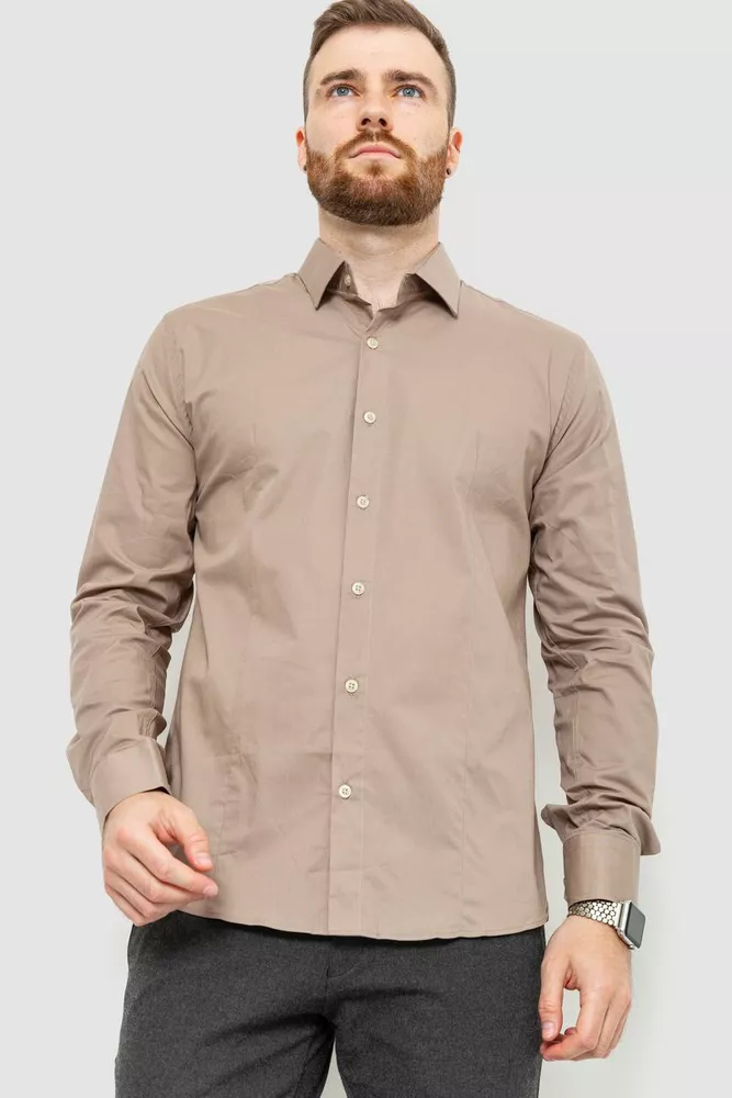 Купить Рубашка мужская однотонная, цвет бежевый, 214R7081 - Фото №1