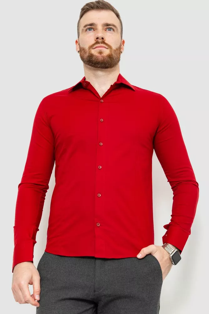 Купить Рубашка мужская однотонная, цвет бордовый, 214R7081 - Фото №1