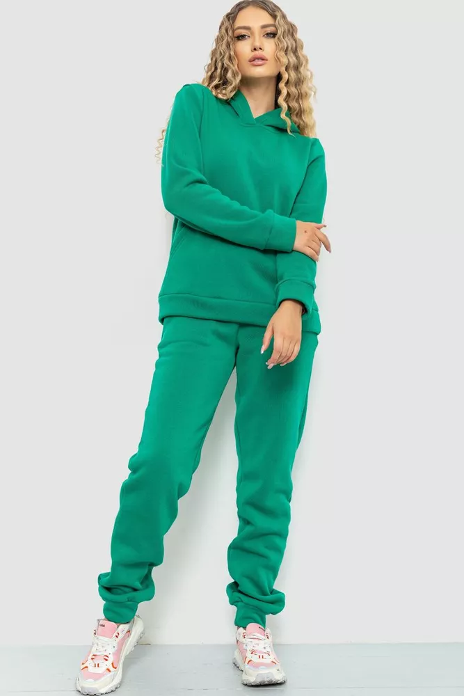 Купить Спорт костюм женский на флисе, цвет зеленый, 214R0102 - Фото №1