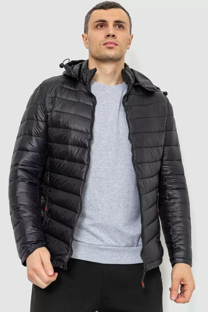 Купить Куртка мужская демисезонная с капюшоном, цвет черный, 214R05 оптом - Фото №1