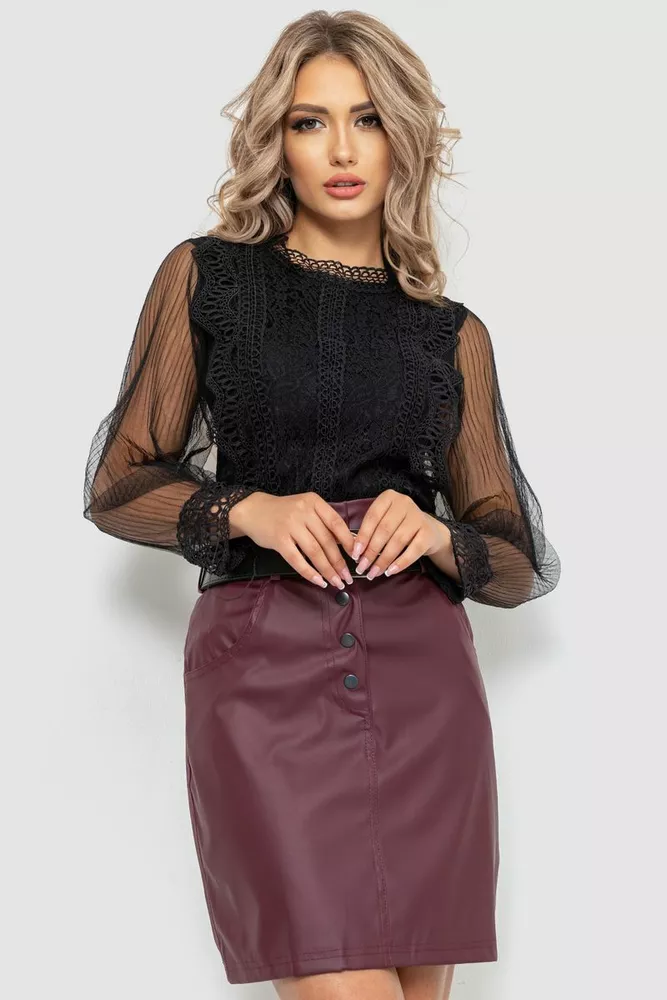 Купить Блуза женская гипюровая классическая, цвет черный, 204R150 - Фото №1