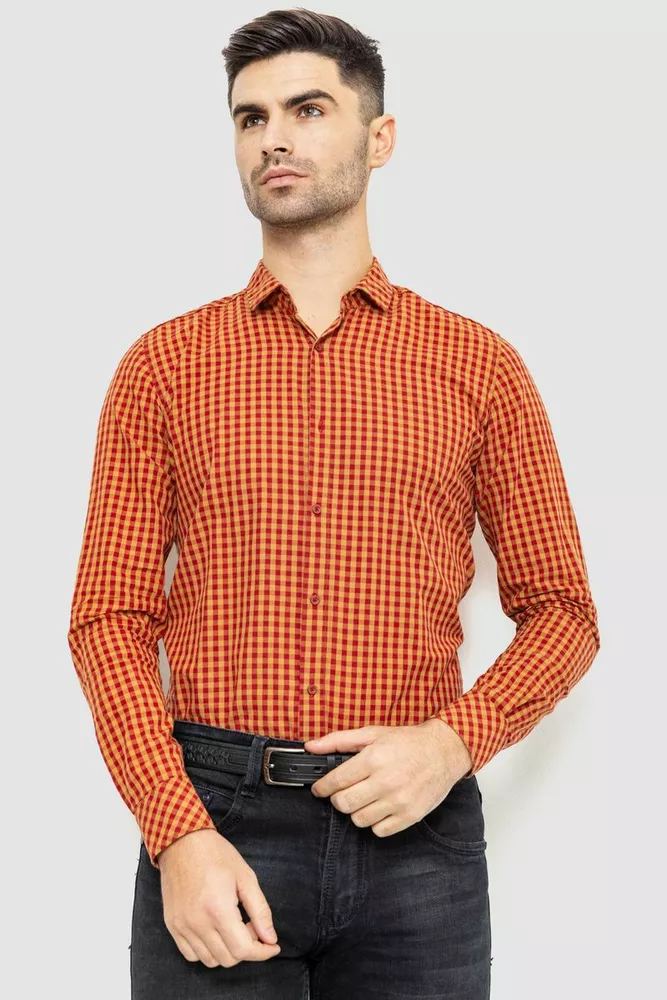 Купить Рубашка мужская в клетку  -уценка, цвет коричнево-красный, 214R65-10-U - Фото №1