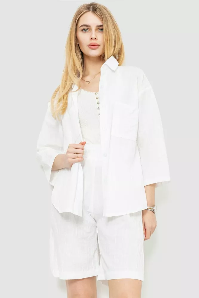 Купити Костюм жіночий вільного крою тканина льон, колір білий, 177R024 оптом - Фото №1