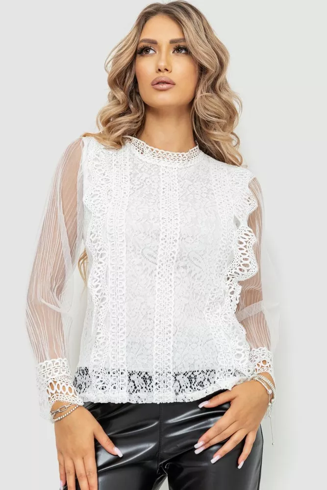 Купити Блуза жіноча гіпюрова класична, колір білий, 204R150 - Фото №1