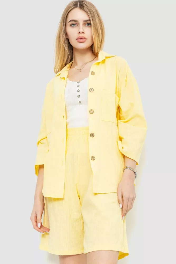Купити Костюм жіночий вільного крою тканина льон, колір жовтий, 177R024 - Фото №1