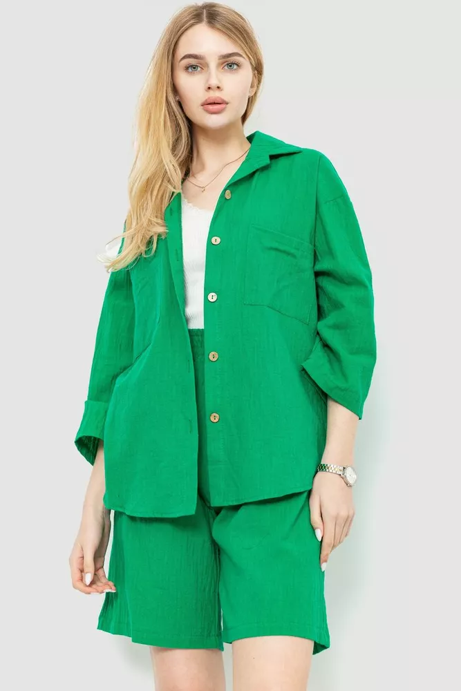 Купить Костюм женский свободного кроя ткань лен, цвет зеленый, 177R024 - Фото №1