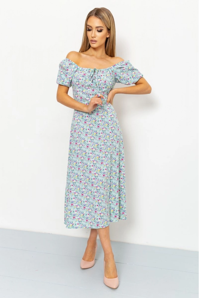 Купити Сукня з квітковим принтом, колір м'ятний, 176R1033 - Фото №1