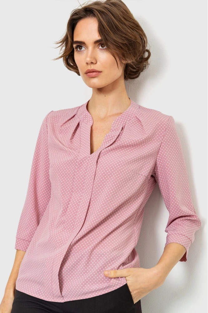 Купити Блуза в горох, колір пудровий, 230R152-1 - Фото №1