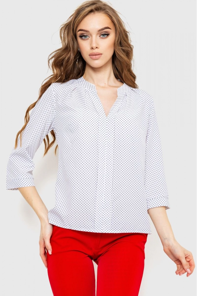 Купити Блуза в горох, колір білий, 230R152-1 - Фото №1