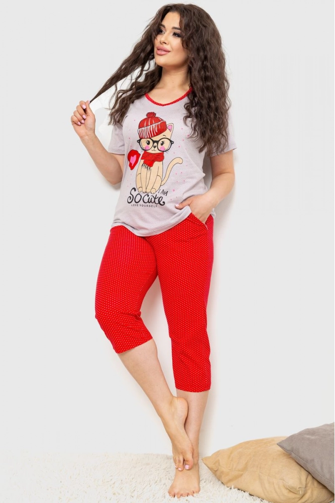 Купить Пижама женская, цвет серо-красный, 231R050 - Фото №1