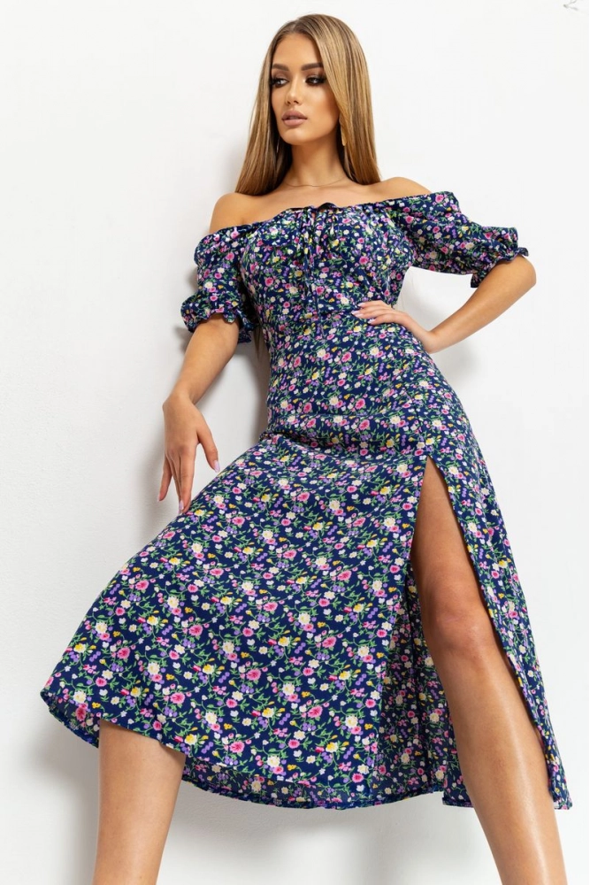Купити Сукня з квітковим принтом, колір синій, 176R1033 - Фото №1