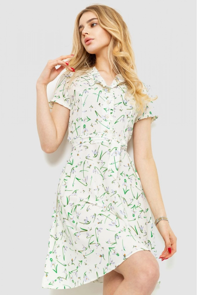 Купить Платье с принтом, цвет молочно-зеленый, 230R003-1 - Фото №1