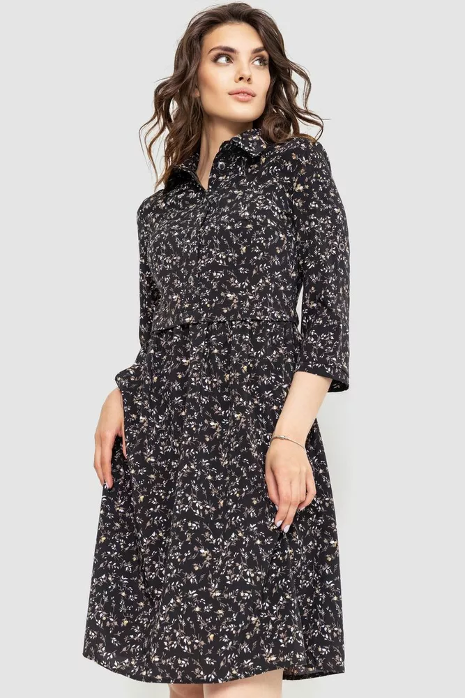 Купити Сукня з принтом, колір чорно-бежевий, 230R037-3 - Фото №1