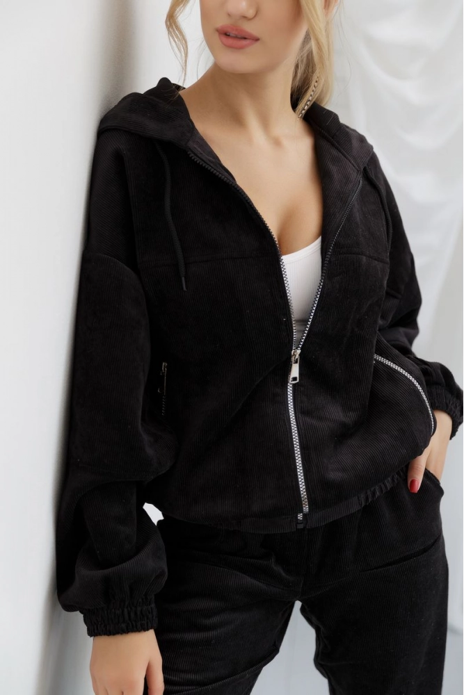 Купити Куртка жіноча вельветова, колір чорний, 102R5136 оптом - Фото №1