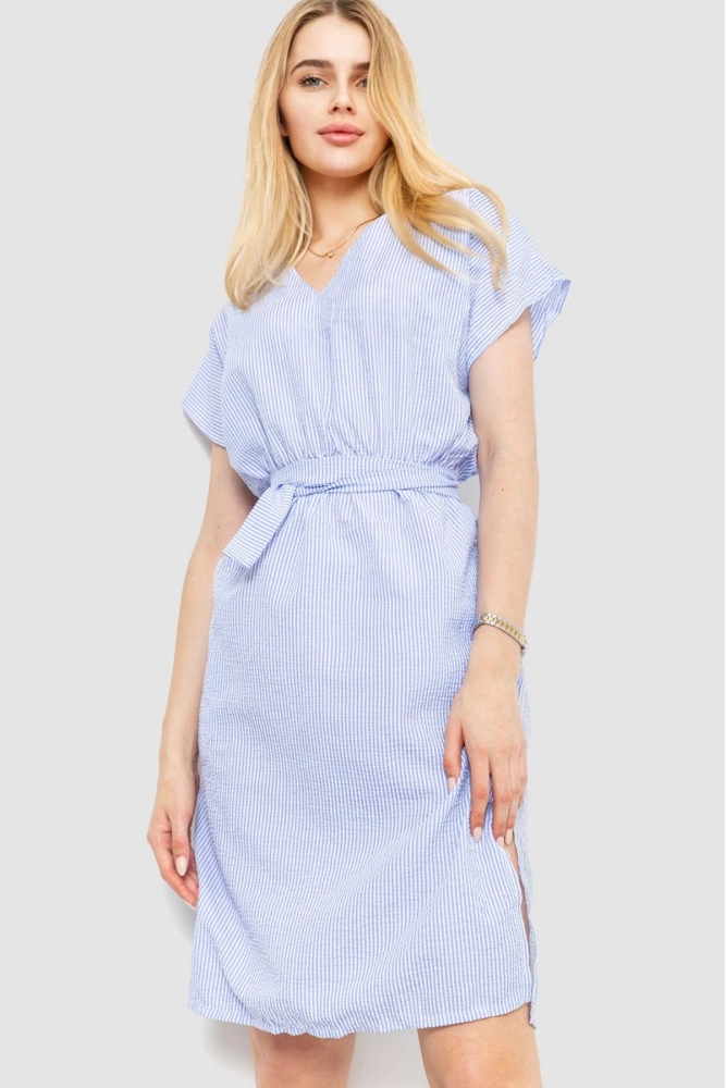 Купити Сукня в смужку, колір блакитний, 176R021 - Фото №1