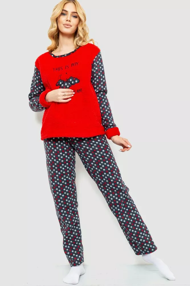 Купить Пижама женская махра, цвет красный, 214R0247 оптом - Фото №1
